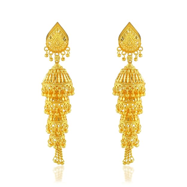 24KT Micron, 1 Gram gold Traditional 4 tier Umbrella Jhumka Earrings
