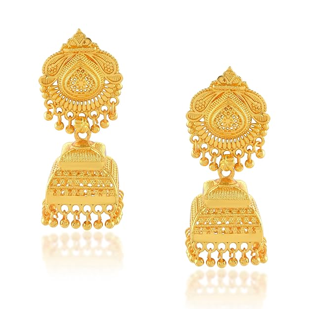24KT Micron 1 gram Gold Square Umbrella design Traditional Jhumka Earrings